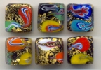 Klimt Abstract Millefiori Gold Foil Flat Squares with Crystal, 16 to 18 MM